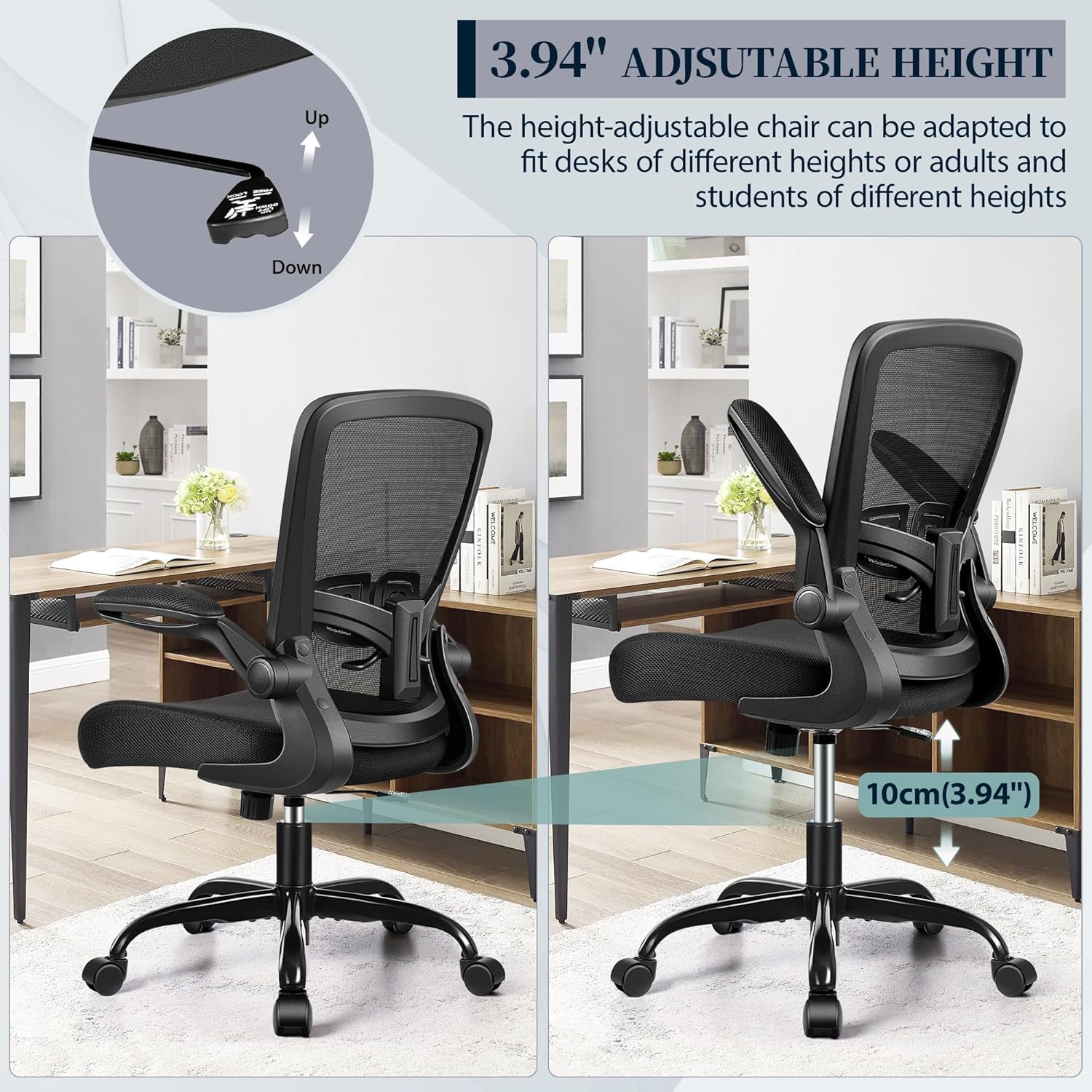 FelixKing Office Chair, Ergonomic Desk Chair with Adjustable Height and Lumbar Support Swivel Lumbar Support Desk Computer Chair with Flip up Armrests for Conference Room (Black),Pack of 2