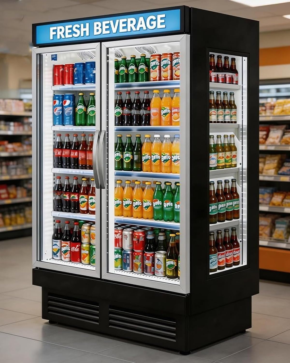 Commercial Refrigerator Beverage Display Cooler,2 Glass Doors Commercial Drink Fridge With LED Light 9 Adjustable Shelves,ETL Approval,55' Wide,48 Cuft