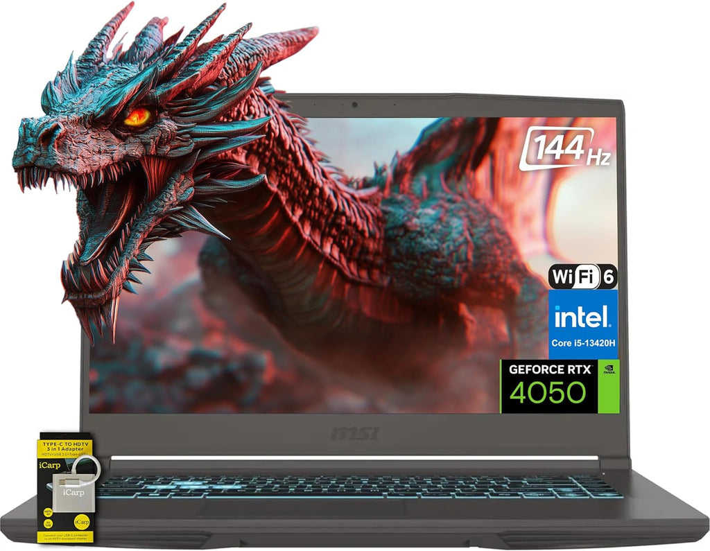 msi Thin 15.6' FHD 144Hz IPS Gaming Laptop, 13th Gen Intel Core i5-13420H, NVIDIA GeForce RTX 4050, 16GB RAM, 1TB SSD, WiFi 6, Backlit Keyboard, Cooler Boost, Windows 11 w/ICP Hub