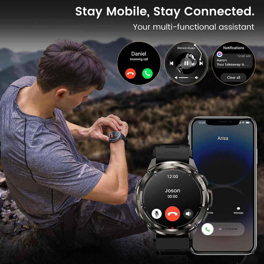 AMAZTIM GPS Smart Watch for Men, 6 Satellite Positioning, Compass, Stainless Steel Body, 50M Waterproof, 470mAh Extra-Large Battery, Answer/Make Call, 1.43' AMOLED Screen, Compatible for Android iOS