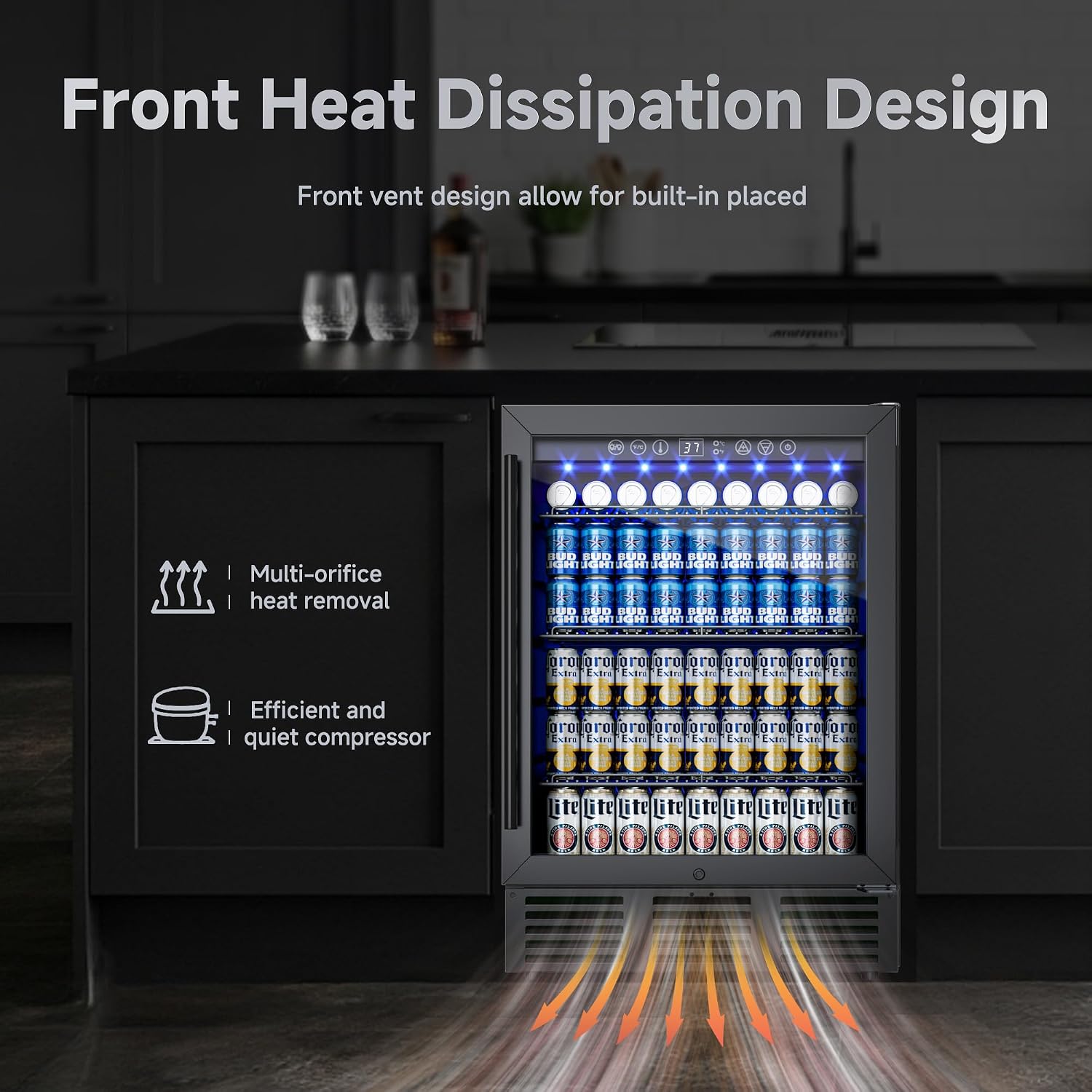 24 Inch Beverage Refrigerator, 180 Cans Beverage Refrigerator with Glass Door, LED Light, Under Counter Refrigerator for Soda, Water, Wine, Drink Fridge for Home, Bar or Office