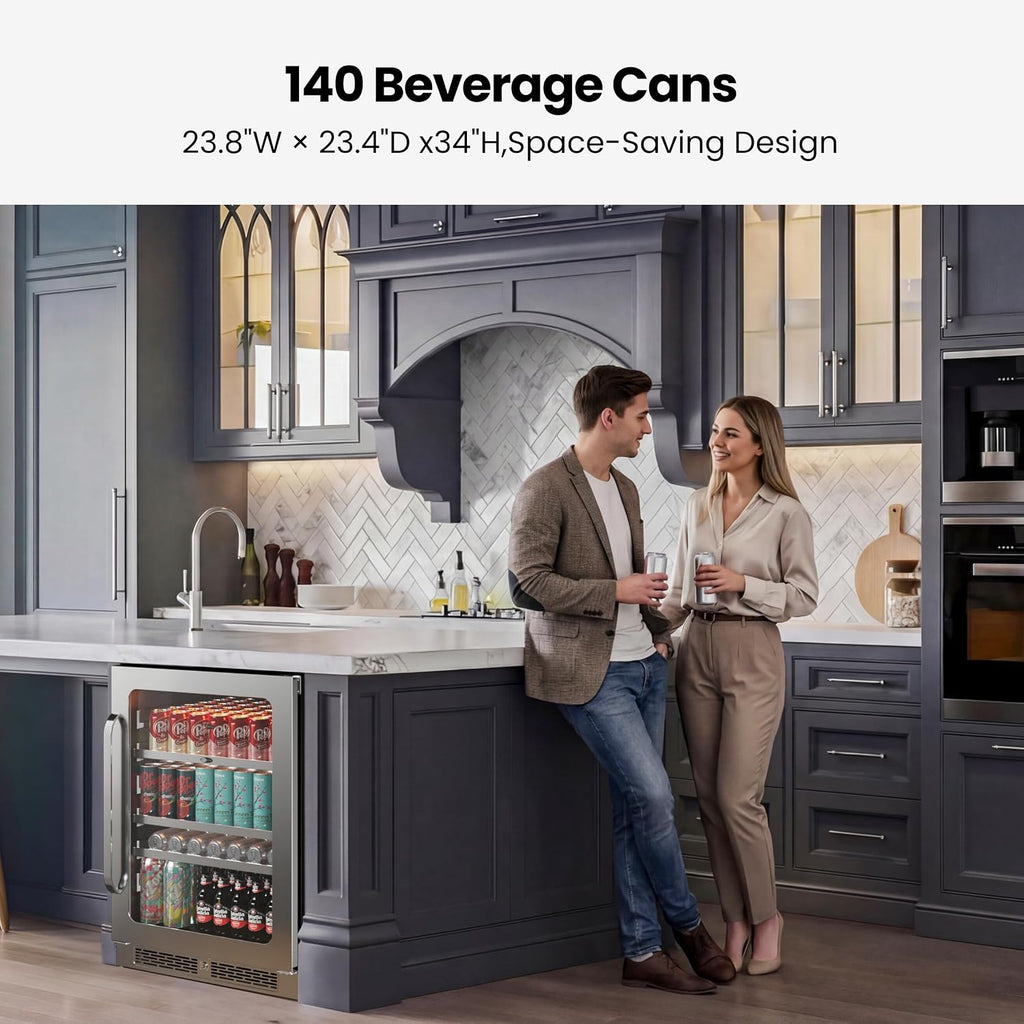 Whynter Beverage Refrigerator 24 Inch Drink Fridge with Glass Door Beverage Cooler 140 Cans Under Counter Beverage Fridge Freestanding 3 LED 34-54°F for Beer Home Bar Premium Series 5.65 cu.ft