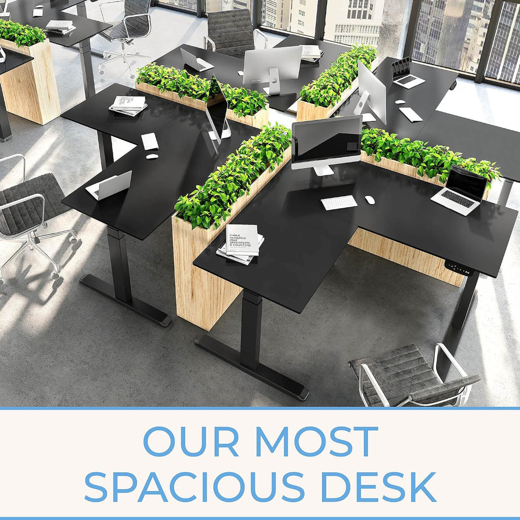 Stand Steady Tranzendesk Power Extra Large 71 Inch Electric L-Shaped Corner Standing Desk, Height Adjustable Ergonomic Corner Desk & Sit Stand Workstation, Fits 4 Monitors (Black, 71in x 71in)