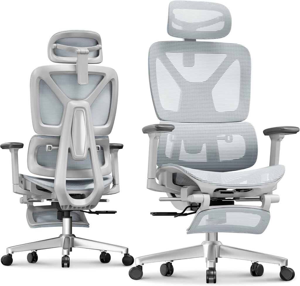 FLEXISPOT ErgoX Premium Ergonomic Office Chair with Footrest - Adjustable 3D Armrests, Dynamic Lumbar Support, Recline & Tilt Function, Mesh Seat, for Home & Office Use, Blue
