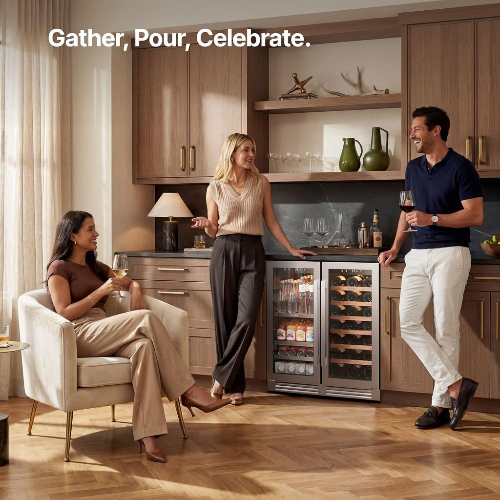 Ca'Lefort 30 Inch Wine and Beverage Refrigerator, Dual Zone 36-72°F Temp Control, Holds 80 Can & 33 Bottle, Adjustable Shelves & 3 LED Light, Built-in Under Counter Freestanding for Home/Kitchen/Bar