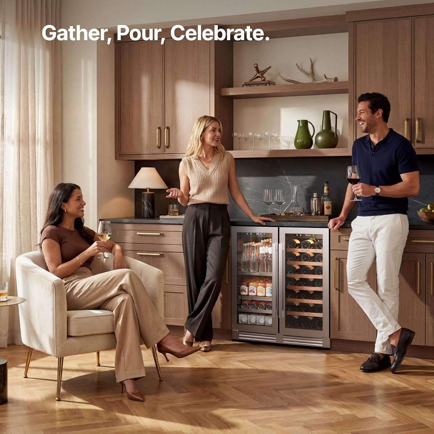 Ca'Lefort 30 Inch Wine and Beverage Refrigerator, Dual Zone 36-72°F Temp Control, Holds 80 Can & 33 Bottle, Adjustable Shelves & 3 LED Light, Built-in Under Counter Freestanding for Home/Kitchen/Bar