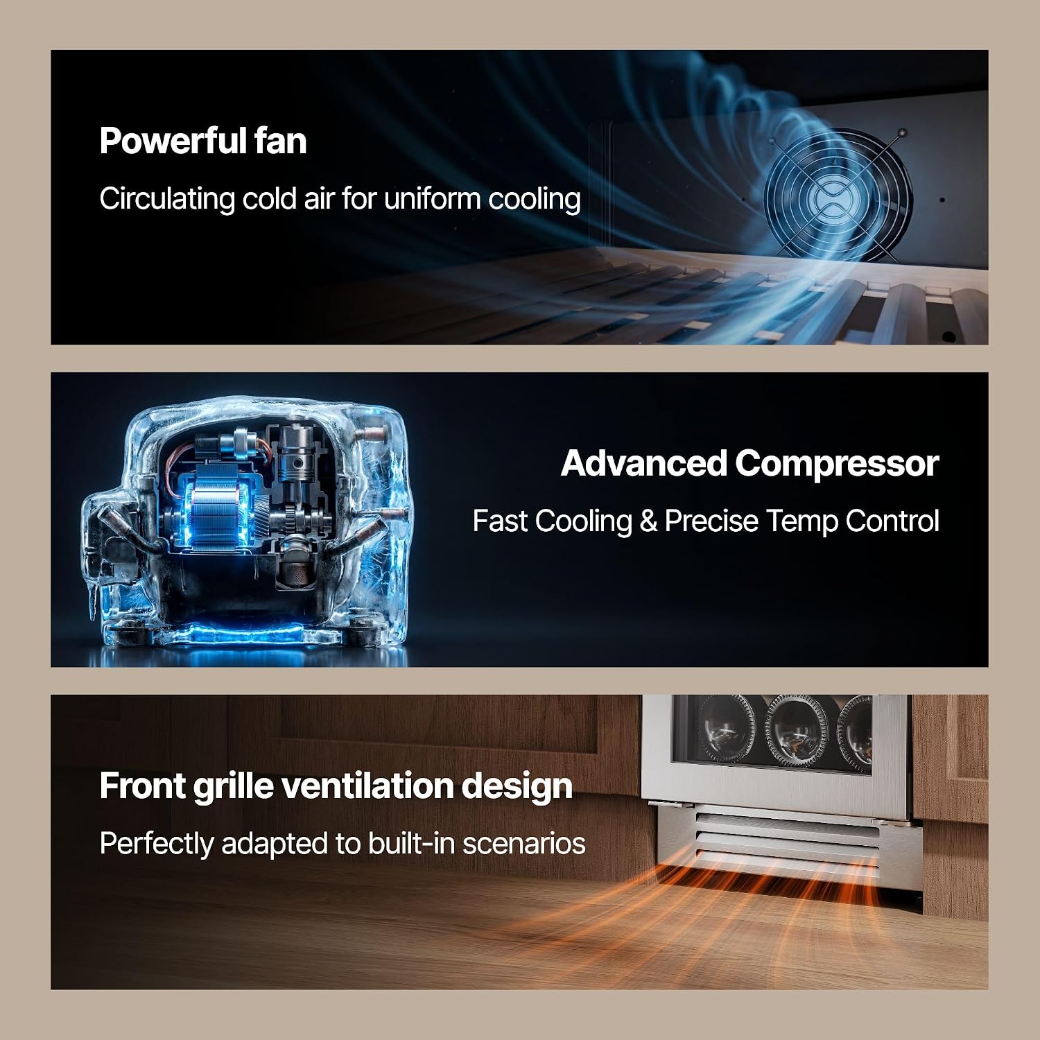 Ca'Lefort 15 Inch Wine Fridge, 28 Bottles Dual Zone 40-65°F Wine Cooler, Adjustable Shelves & 3 LED Light, Wine Refrigerator with Glass Door, Built-in Under Counter Freestanding for Home/Kitchen/Bar