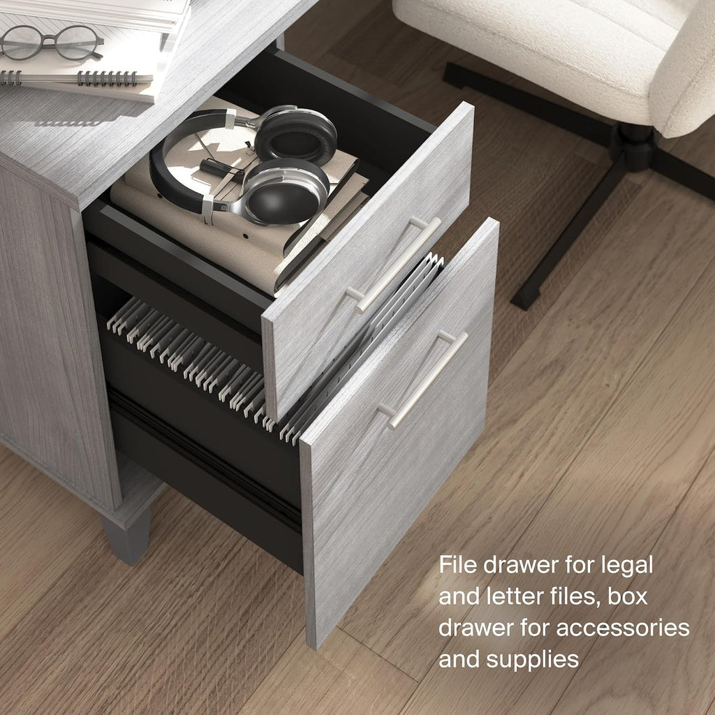 Bush Furniture Somerset L Shaped Desk with Hutch in Platinum Gray | Corner Computer Table with Drawers, Cabinets and Pullout Keyboard/Laptop Tray for Home Office