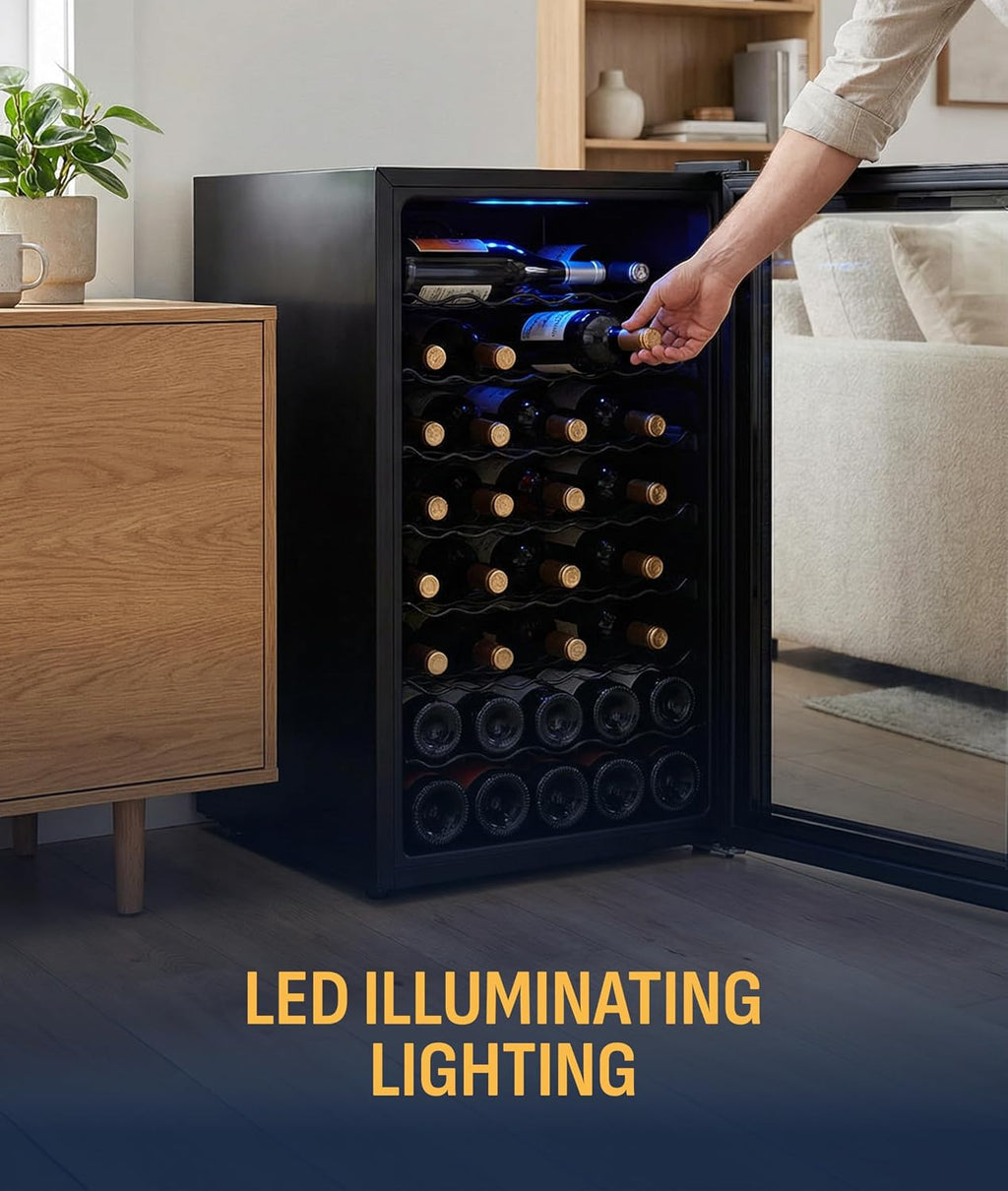 NewAir 20' Wine Fridge for 51 Bottles | Built-In or Freestanding Wine Cooler Refrigerator with Glass Door | Mirrored Double-Pane Design, Compressor Cooling & Adjustable Shelves | Black