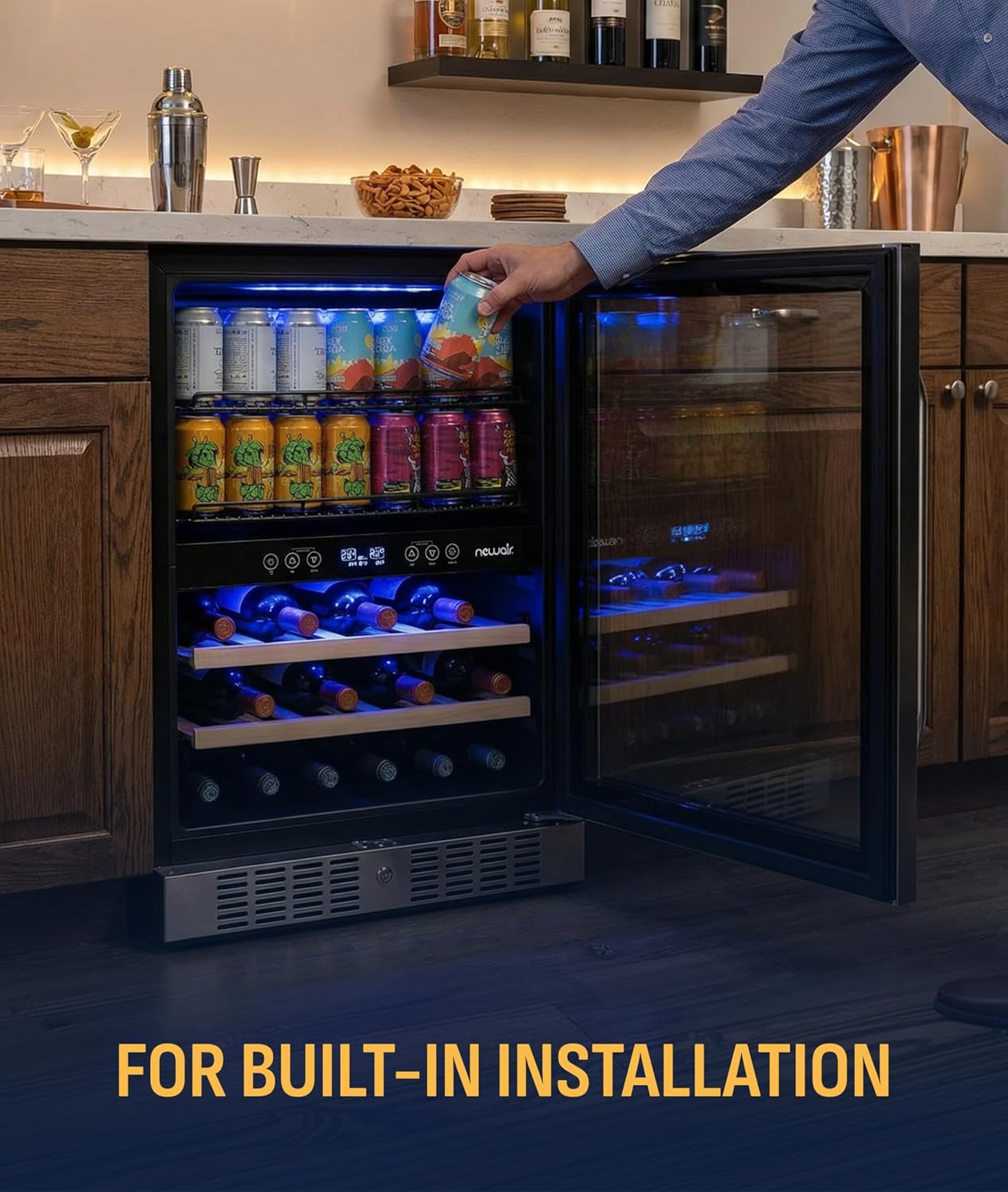 NewAir 24' Dual Zone Beverage Refrigerator & Wine Cooler for 20 Bottles & 70 Cans | Freestanding or Built-In Under Counter Mini Fridge for Beer, Wine and Soda | Stainless Steel