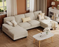 Furmax Sectional Couches for Living Room, U-Shaped Sofa Couch with Linen Fabric, 4 Seat Sofa Set with Double Chaise for Apartment (Corduroy, Beige)