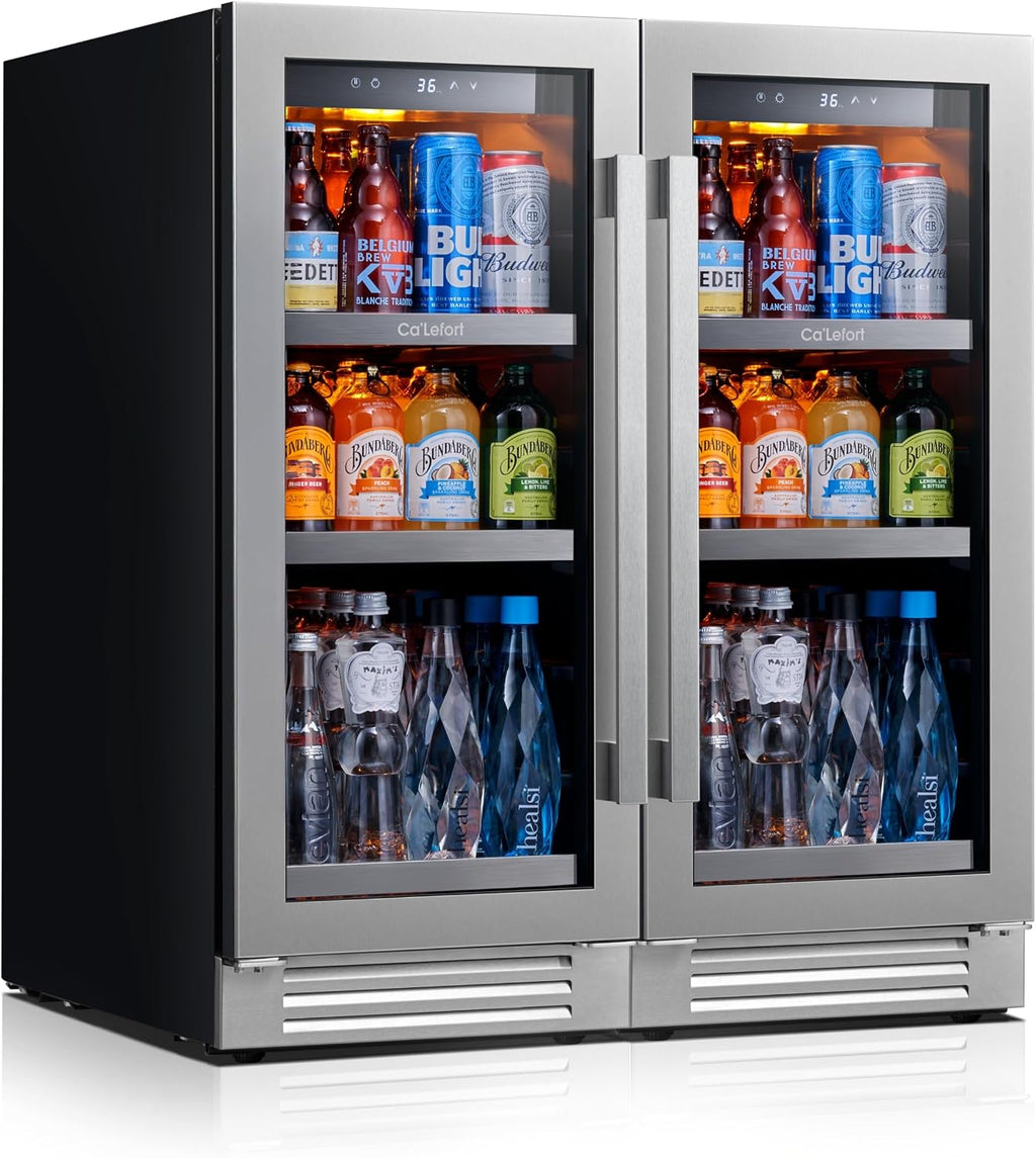 Ca'Lefort Beverage Refrigerator 30 Inch, 200 Cans Mini Fridge with Double Glass Door, Built-in or Freestanding Drink Cooler with Amber LED Light, Beverage Fridge for Kitchen Bar Office(6.0 Cu.ft)