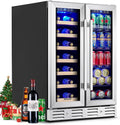 Kalamera 24 inch Wine Fridge Hold 21 Bottles and 75 Cans,Dual Zone Wine and Beverage Refrigerator,Built-In or Freestanding with Blue LED Light,for Home/Bar/Office
