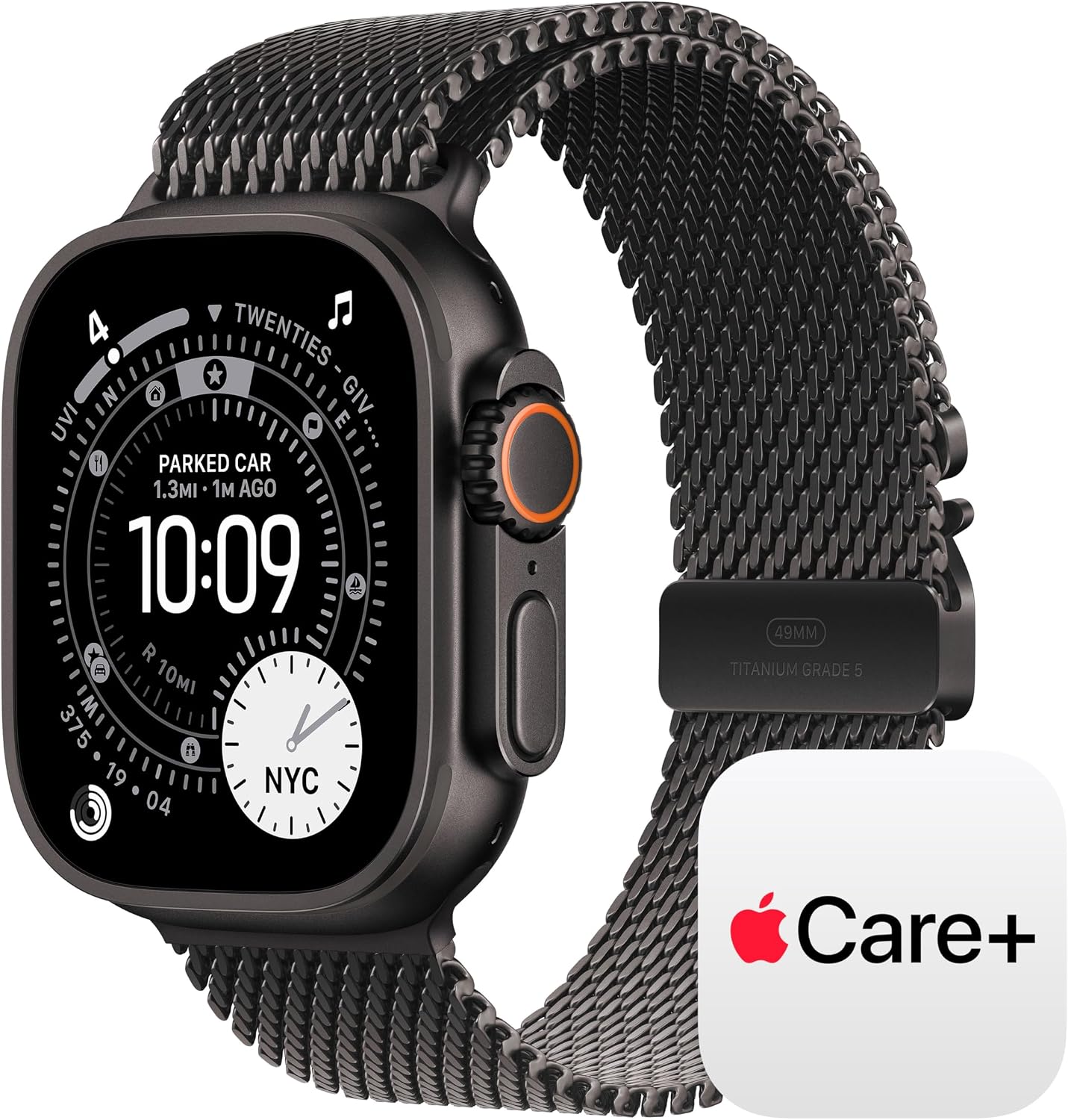 Apple Watch Ultra 3 [GPS + Cellular 49mm] Running & Multisport Smartwatch w/ Rugged Titanium Case w/ Black Titanium Milanese Loop - S w/ AppleCare+ (2 years)