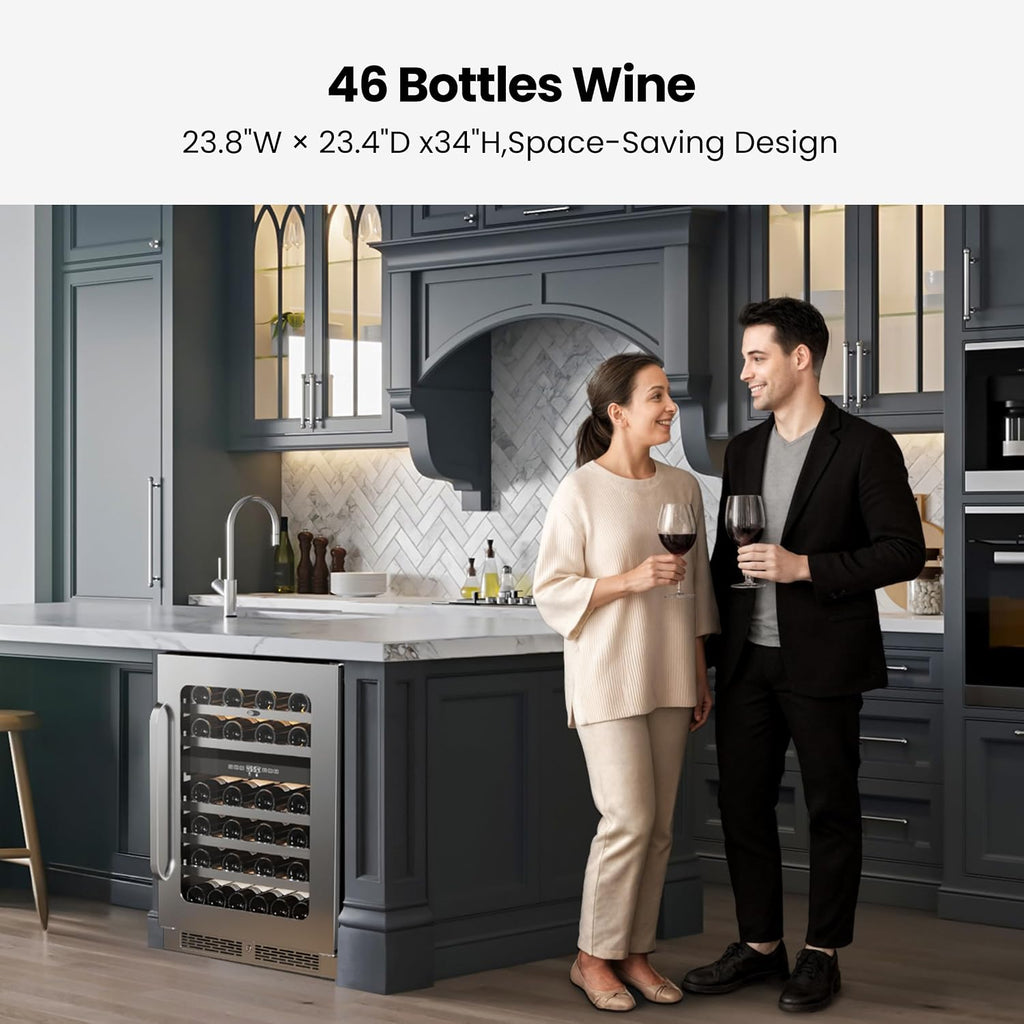 Whynter 46 Bottle Wine Cooler Refrigerator, 24 Inch Wine Fridge Dual Zone, 40-65°F Wine Refrigerator, 3 LED Wine Cellar Glass Door, Built-in or Freestanding for Home Bar Kitchen Office(5.65 cu.ft)