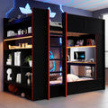VilroCaz Wood Full Size Gaming Loft/Bunk Bed with Desk and Storage Shelves, Multifunctional Design Bunk Bed/Loft Bed with LED and Charging Station for Kids Teens Adults