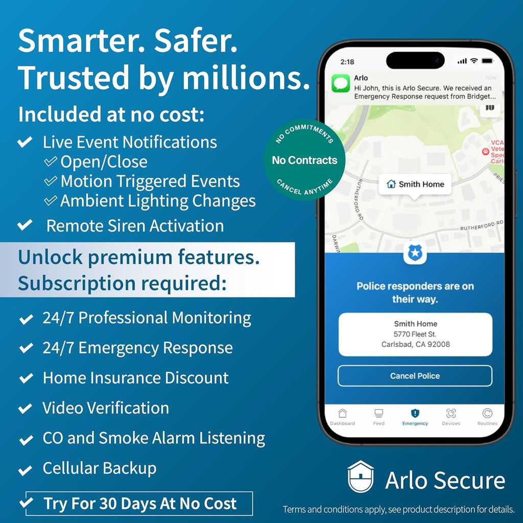 Arlo Home Security System - Wired Keypad Sensor Hub, (3) 8-in-1 Sensors, 24/7 Professional Monitoring- No Contract Required, DIY Installation, Alarm System for Home Security – SS1201, White