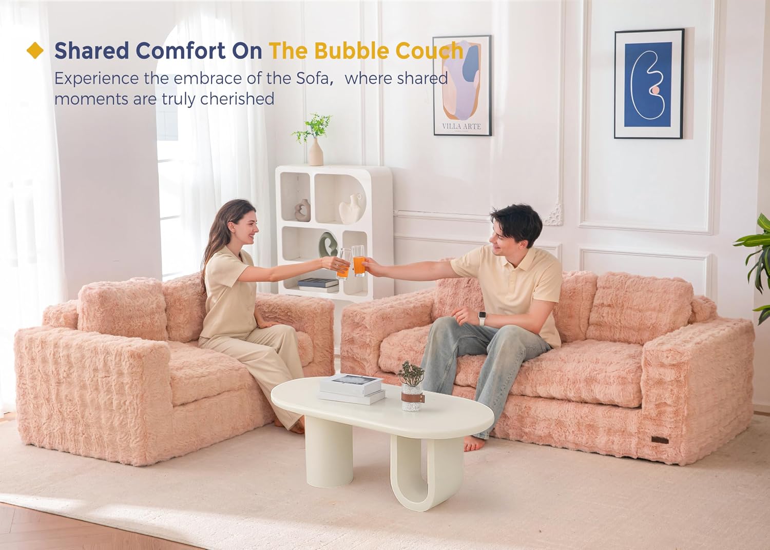 MAXYOYO 3-Seater Boneless Sofa Couch, Modern Bubbled Sofa for Living Room, Soft Bean Bag Chair High-Density Foam Couch with Pillows, No Assembly Required