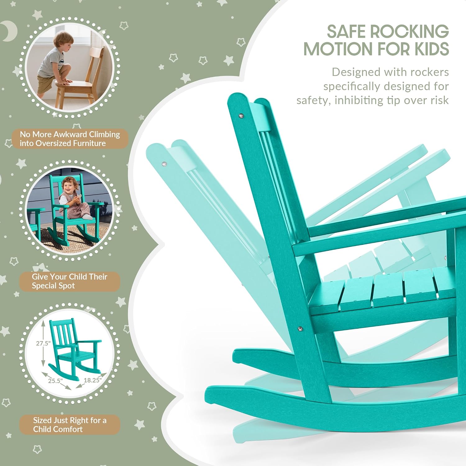 WestinTrends Malibu Outdoor HDPE Plastic Preschool Toddler Rocking Chairs (Set of 2), Turquoise