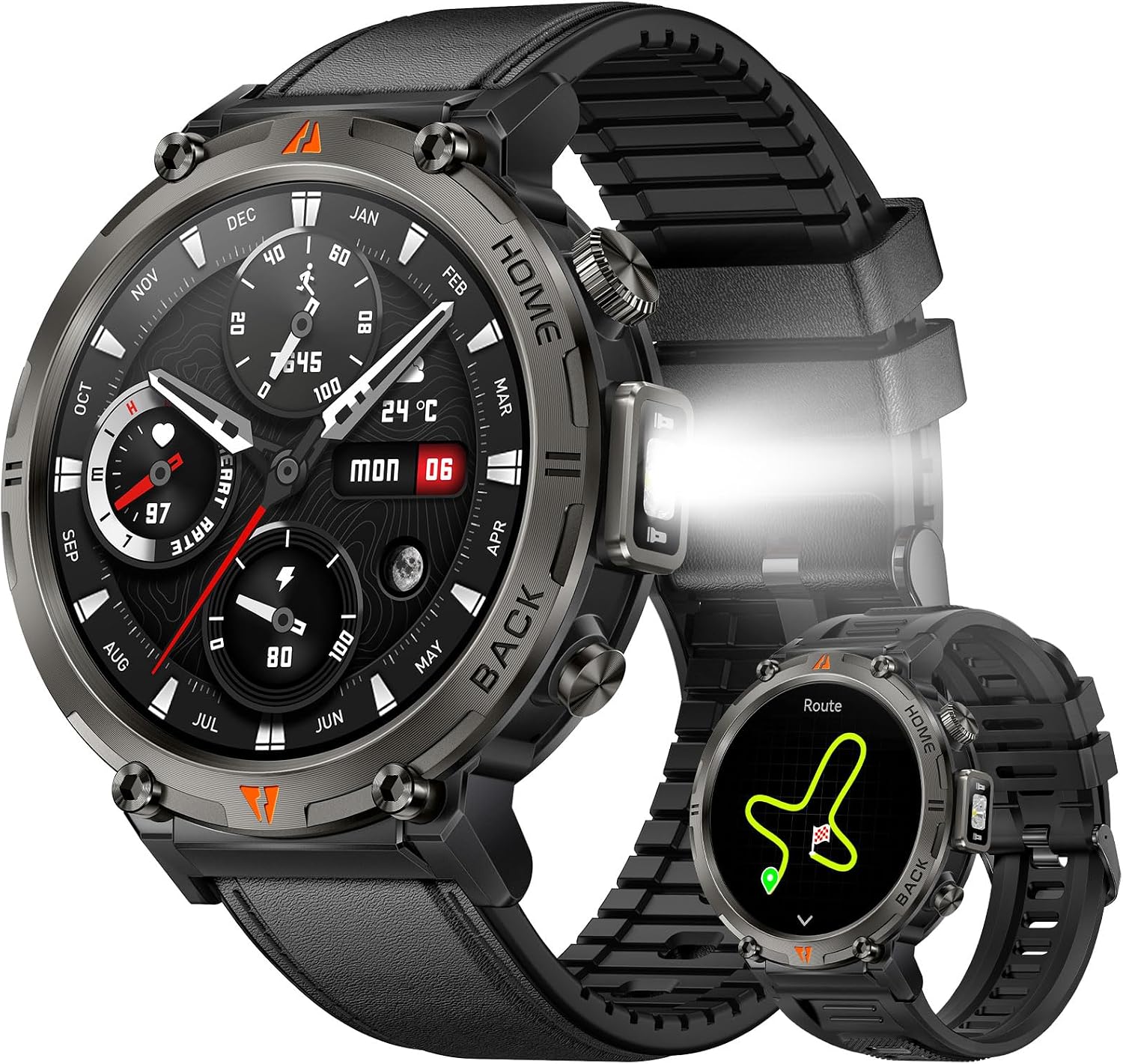 Military Smart Watches for Men Built-in GPS with LED Flashlight Compass, 3ATM Waterproof Rugged Tactical Smartwatch with Text and Call, 1.45' HD Fitness Tracker with HR SPO2 Monitor for iPhone Android