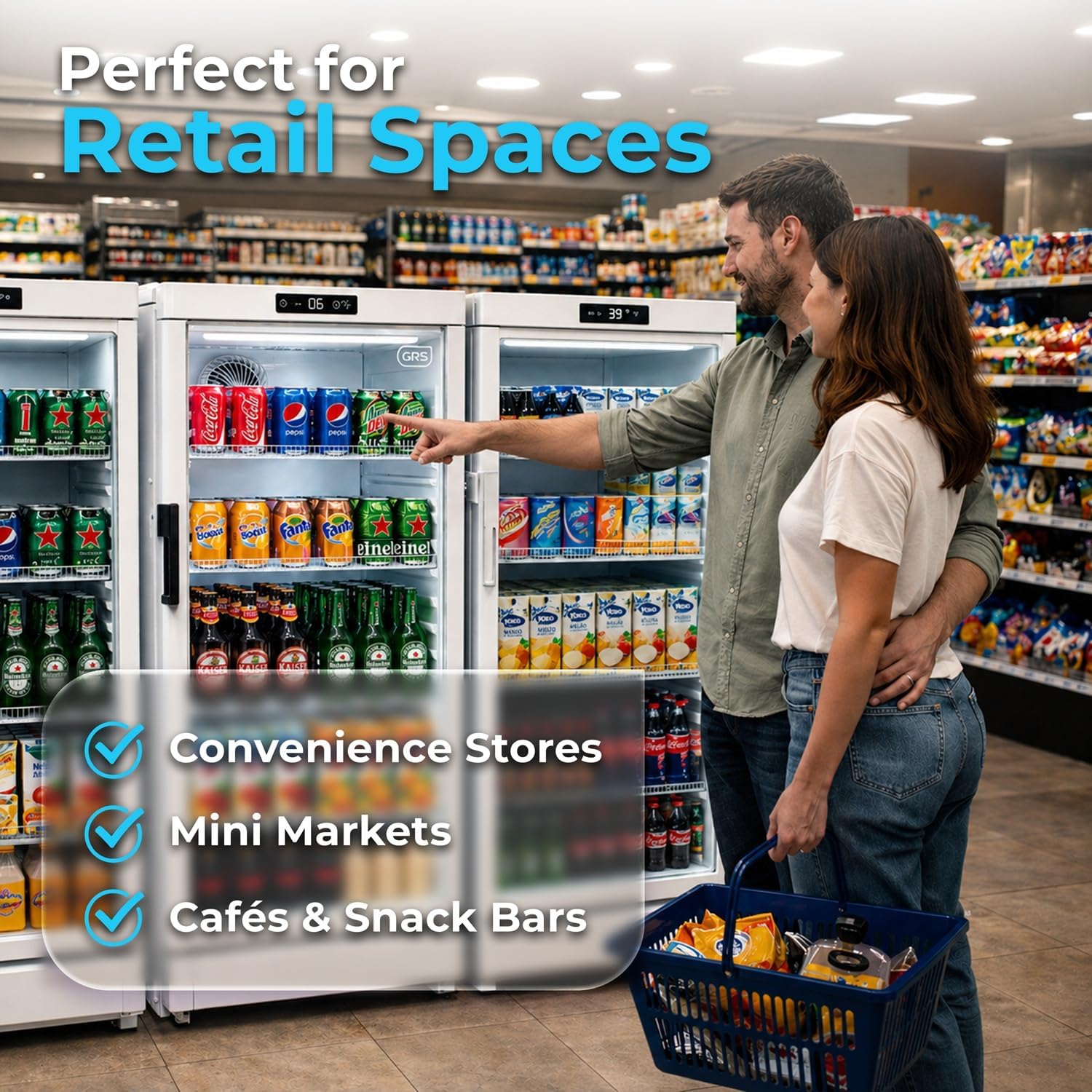 GRS Commercial Display Refrigerator with Glass Door Lock | Cool Air Flow & Temperature | Beverage Cooler, Drink and Wine Fridge with Adjustable Display Shelf for Stores and Bars | Silver, 6.0 Cu. Ft
