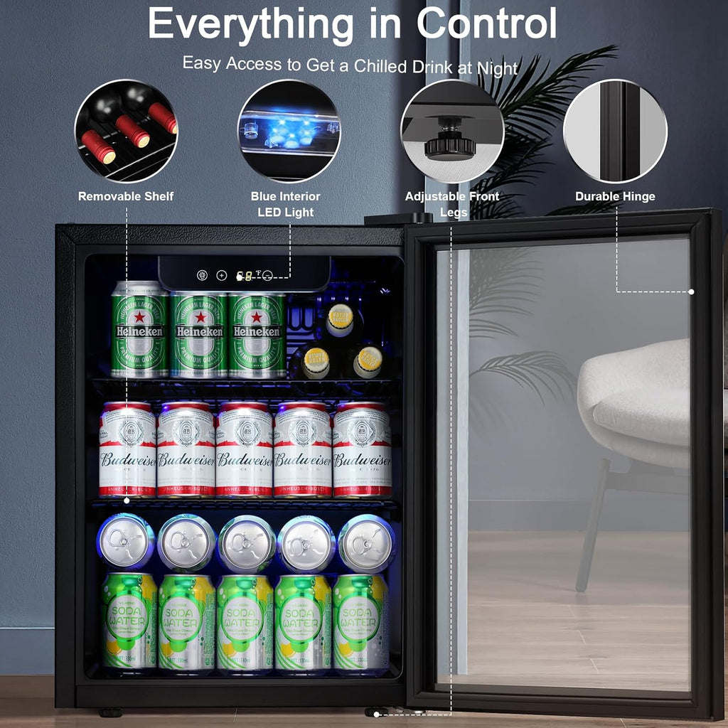 Antarctic Star 1.7 cu.ft.Beverage Refrigerator Small Mini Fridge 68 Can,with Glass Door Freestanding Small Fridge with Electronic Temperature Control for Home Bar,black