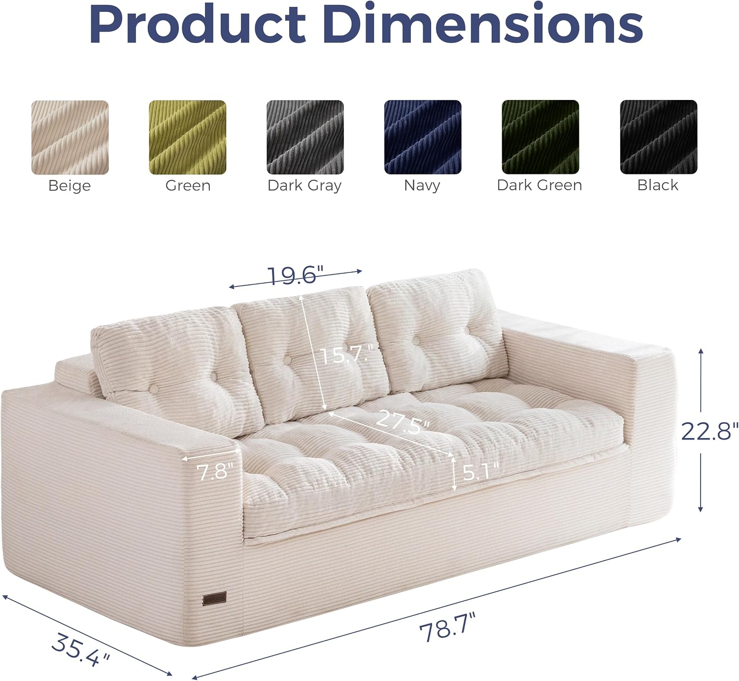 MAXYOYO 79' Loveseat Sofa Couch for Small Spaces, Upholstered Boneless Cloud Couch for Apartment Bedroom, 3-Seater Love Seat Floor Modern Sofa with Pillows, No Assembly Required, Beige