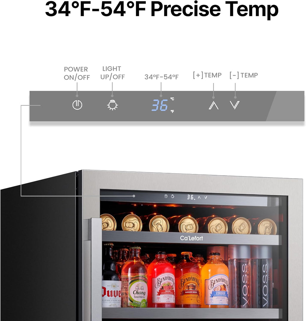 Ca'Lefort Beverage Refrigerator 48 Inch, 360 Cans Beverage Cooler with Double Glass Door, Built-in or Freestanding Drink Cooler with 3 LED Light, Beverage Fridge for Kitchen Bar Office(11.3 Cu.ft)