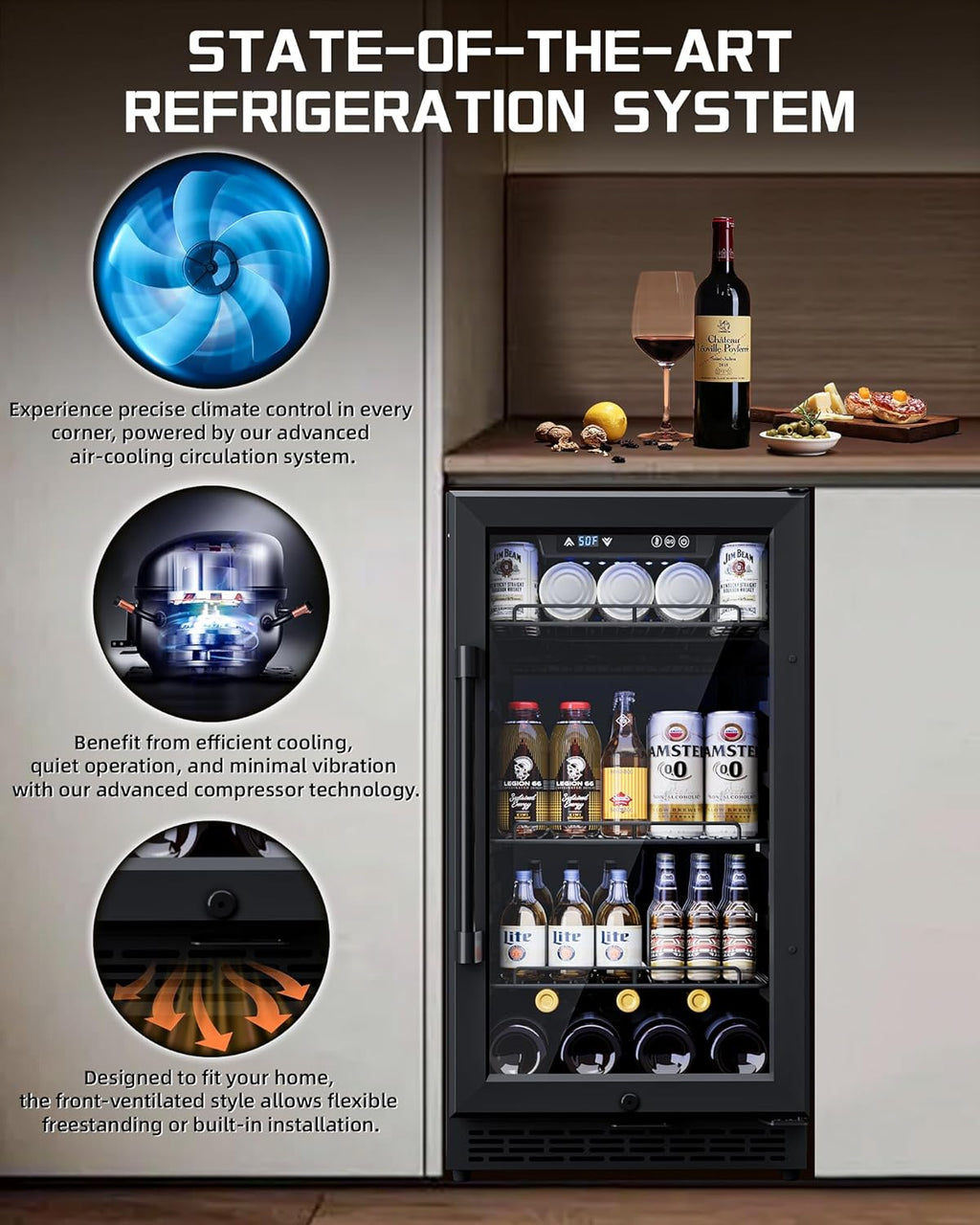18'' Beverage Refrigerator, 160-Can Built-in or Freestanding Beverage Cooler with Four Adjustable Leveling Feet and Adjustable Shelves for Soda, Beer, Water, and Wine – Perfect for Home, Office, or Ba