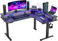 FEZIBO 63'x49' L Shaped Standing Desk with LED Strip & Power Outlets, Height Adjustable Sit Stand Corner Computer Desk with Ergonomic Monitor Stand, Black Top/Black Frame