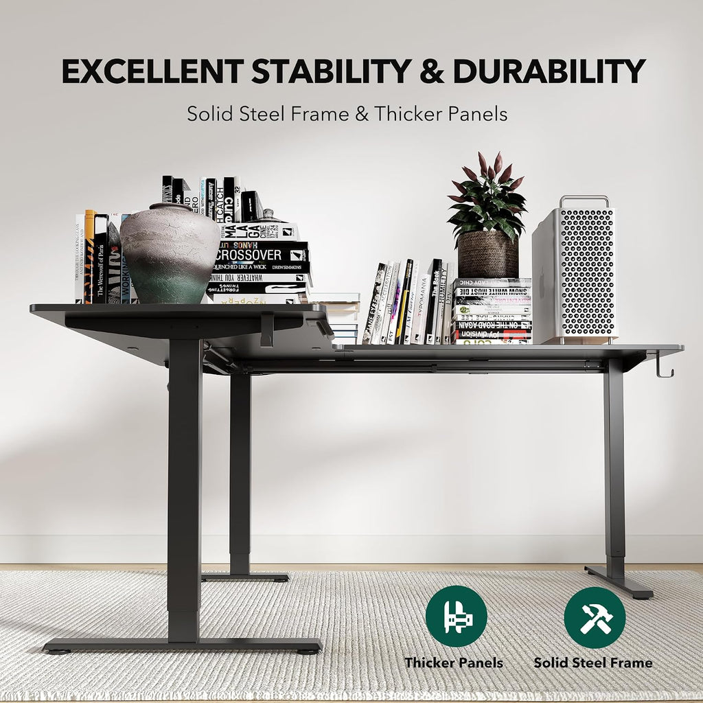 FEZIBO 63' x 55'L Shaped Standing Desk Adjustable Height, 63 Inch Electric Stand up Corner Computer Desk, Sit Stand Home Office Desk with Splice Board, Black