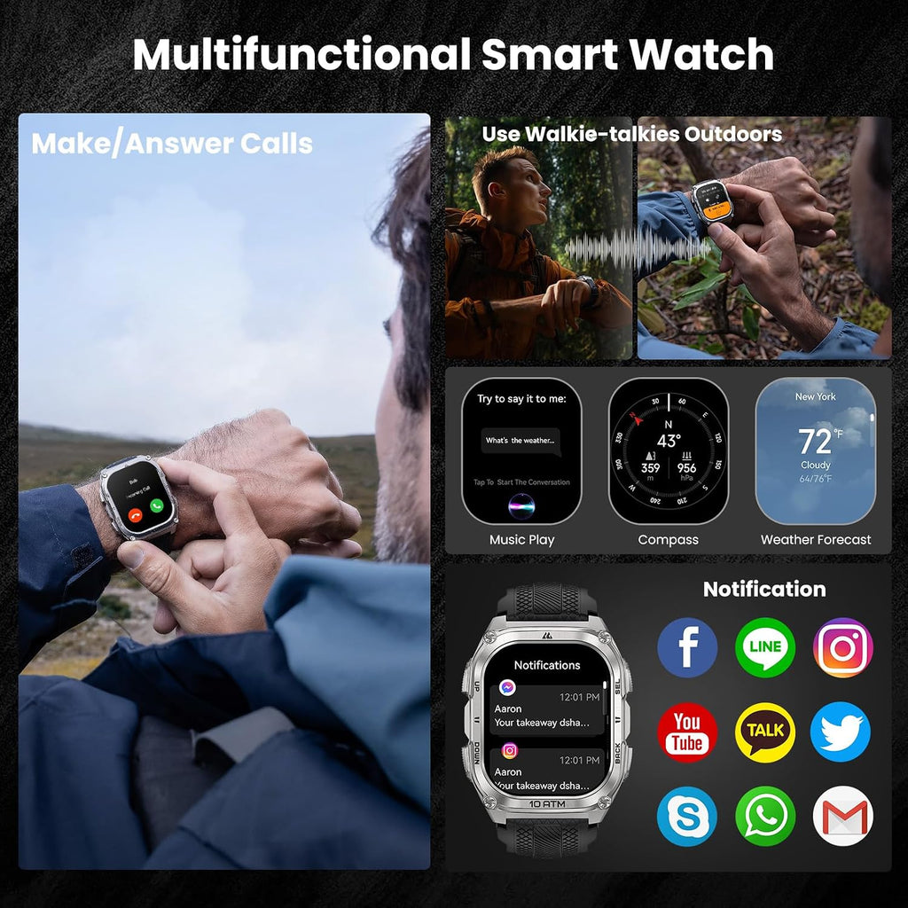 KOSPET Tank M4 Smart Watch for Men, Full Stainless Steel, GPS & Offline Maps,10ATM Waterproof 45m Freediving, 50-Day Battery, Bluetooth Calls, 24/7 Heart Monitor, for Android & iOS