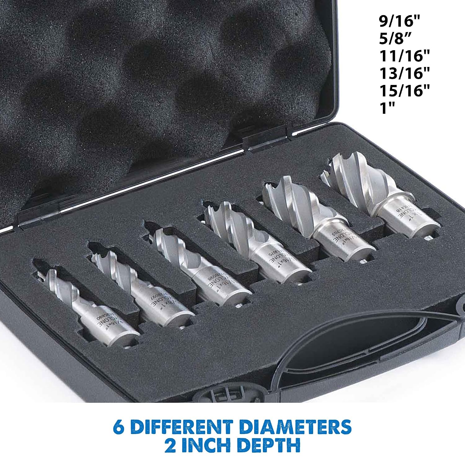 Evolution Power Tools Annular Cutter Kit for Magnetic/Mag Drills, 1 Inch Depth Drill Bit, Mixed Width 7/16 to 1-1/8 Inch, Carry Case Included, Set of 12