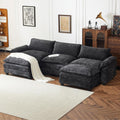 VINGLI 122' Cloud Double-Layer Deep Convertible Sectional Sofa, Comfy L-Shape 3-Seat Couches for Living Room, Modern Couch with Two Movable Ottoman for Small Space, Chenille Black