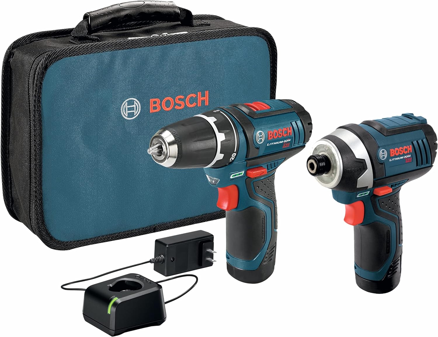 Bosch 40 Piece Impact Tough Drill Driver Custom Case System Set DDMS40 with Bosch Power Tools Combo Kit CLPK22-120 - 12-Volt Cordless Tool Set (Drill/Driver and Impact Driver)