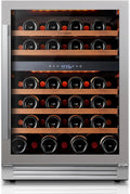 Ca'Lefort Wine Fridge & Cooler - 24 Inch 52 Bottle Wine Cooler Refrigerator, 40-65°F Dual Zone Wine Refrigerator Glass Door, 3 LED Built-in or Freestanding Fridge for Home/Bar/Kitchen (5.65 cu.ft)