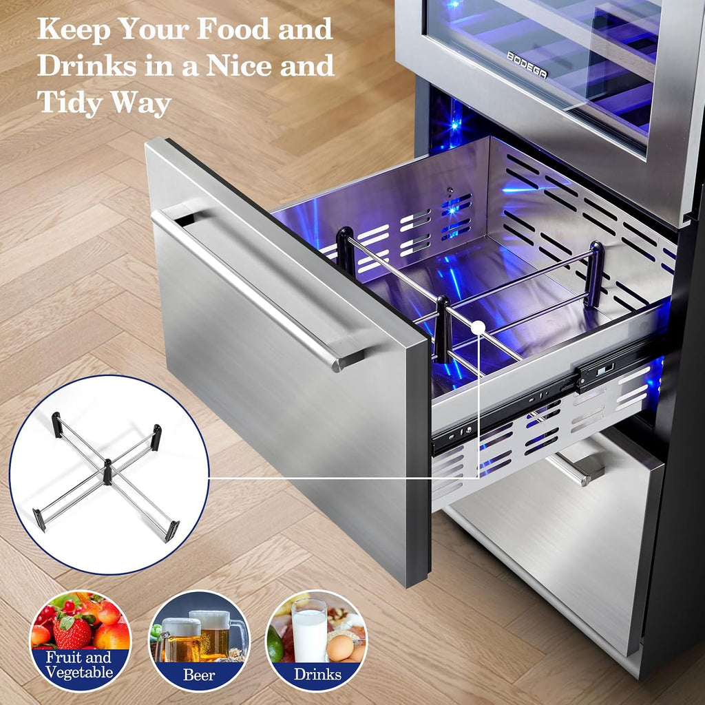 BODEGACOOLER Wine and Beverage Refrigerator, 30 Inch 2 IN 1 Dual Zone Wine Cooler,Built-in or Freestanding Beverage Cooler, Soft LED Light Hold 150 Bottles and 234 Cans