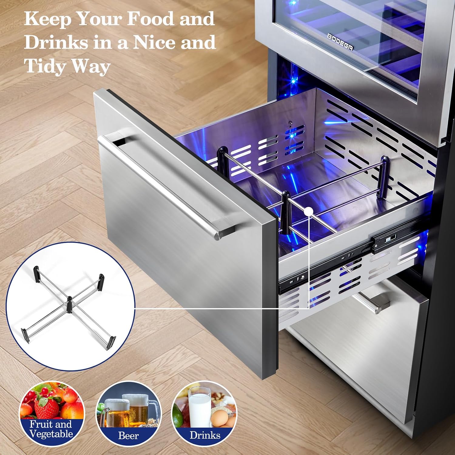 BODEGACOOLER Wine and Beverage Refrigerator, 30 Inch 2 IN 1 Dual Zone Wine Cooler,Built-in or Freestanding Beverage Cooler, Soft LED Light Hold 150 Bottles and 234 Cans