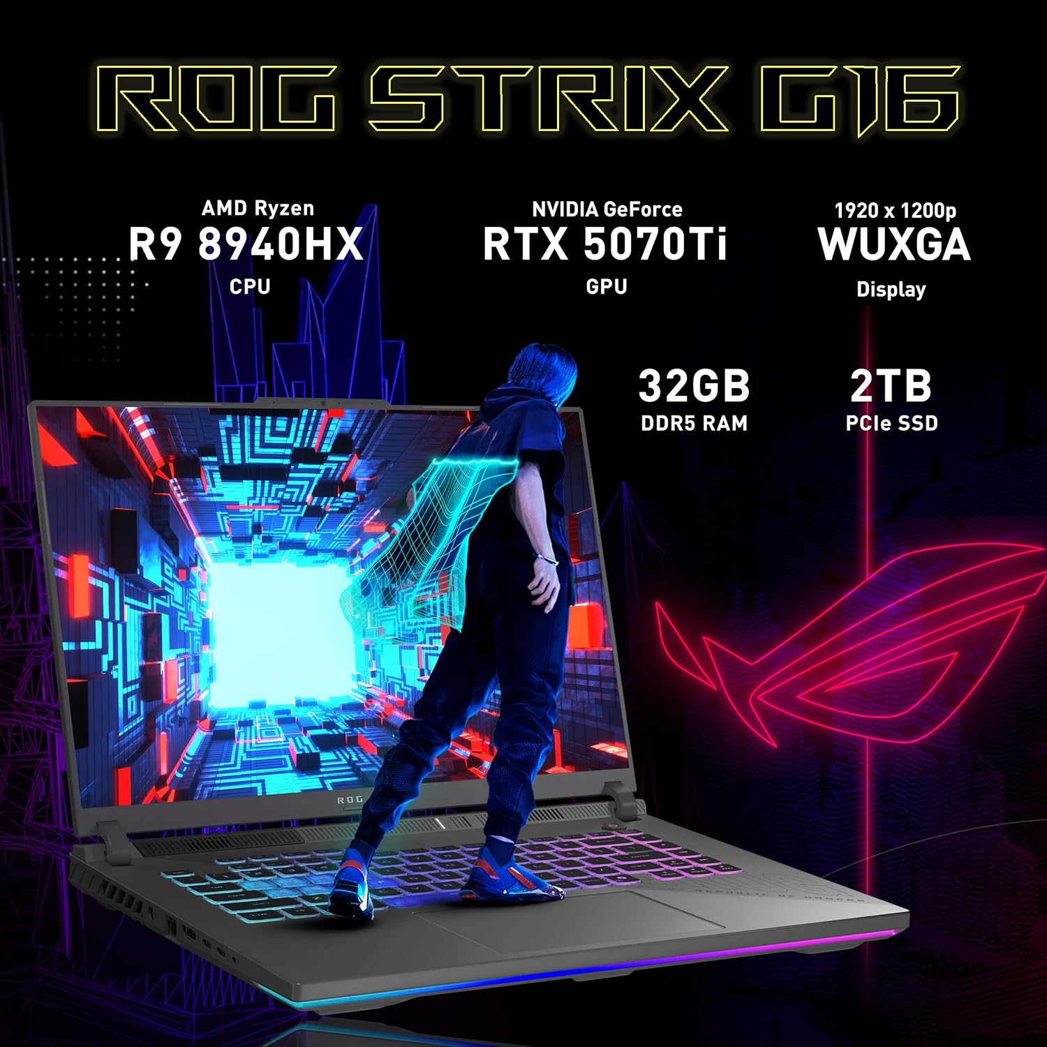 ASUS ROG Strix G16 Gaming Laptop, GeForce RTX 5070 Ti 12GB GDDR7, AMD Ryzen 9 8940HX, 32GB DDR5, 2TB PCIe SSD, Backlit Keyboard, 16' WUXGA 165Hz Display, Windows 11 Pro, Gray (Renewed)