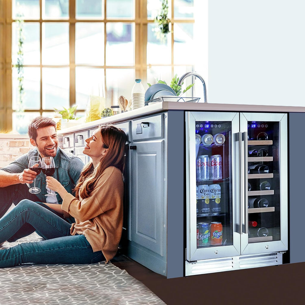 Koolatron 18 Bottle 56 Can Wine Fridge – Wine Cooler with Glass Door, 150 L Beverage Can Refrigerator, Digital Temperature Control/Dual temperature zone, Ideal for White,Red & Sparkling Wine