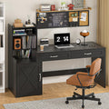 YOMILUVE 60' Computer Desk with 2 Drawer & Bookshelves, Home Office Desk with Storage Cabinet & Spacious Desktop, Writing Gaming Study Table with Bookcase, Black