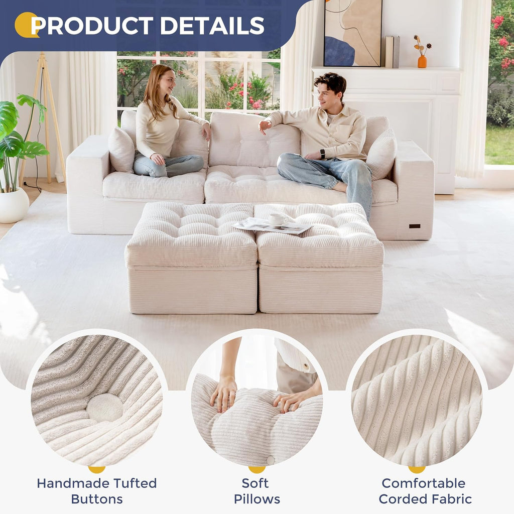 MAXYOYO 104' U Shaped Modular Sectional Sofa with 2 Ottomans, Cloud Boneless Couch with Layered Cushion, Flexible Module Combination Sofa for Living Room, No Assembly Required, Beige