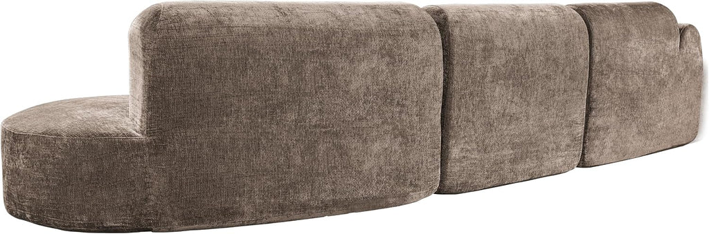 Merax 3-Piece 140' Curved Sectional Sofa Set, 4 Seat L-Shaped Modular Modern Cloud Couch with Chaise Lounge, 3 Pillows, Fully Assembled High-Density Compressed Sponge for Living Room, Brown