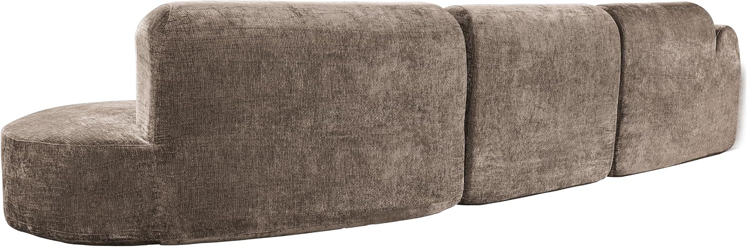 Merax 3-Piece 140' Curved Sectional Sofa Set, 4 Seat L-Shaped Modular Modern Cloud Couch with Chaise Lounge, 3 Pillows, Fully Assembled High-Density Compressed Sponge for Living Room, Brown