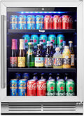 Yeego Beverage Refrigerator & Drink Fridge - 24 inch 180 Cans Beer Cooler Glass Door, 34-54℉ Under Counter Refrigerator Built-in for Drink Soda Wine for Bar Office Bedroom