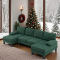VINGLI 110' U-Shaped Sectional Couch with Two Chaise, Affordable Small Sofa with 4 Seats, Chenille Fabric Comfy Couches for Living Room, Dark Green