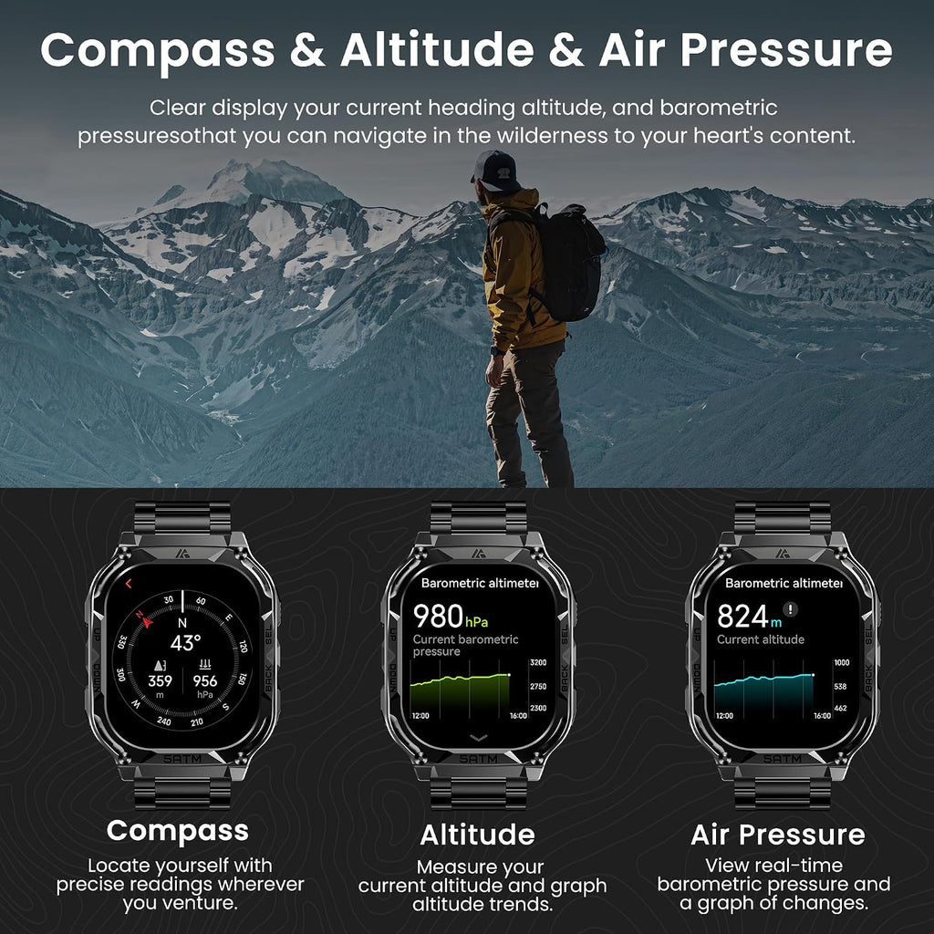 AMAZTIM GPS Smart Watch for Men, 6 Satellite Positioning, Compass, Stainless Steel Body, 50M Waterproof, 480mAh Extra-Large Battery, Answer/Make Call, 1.96' AMOLED Screen, Compatible for Android iOS