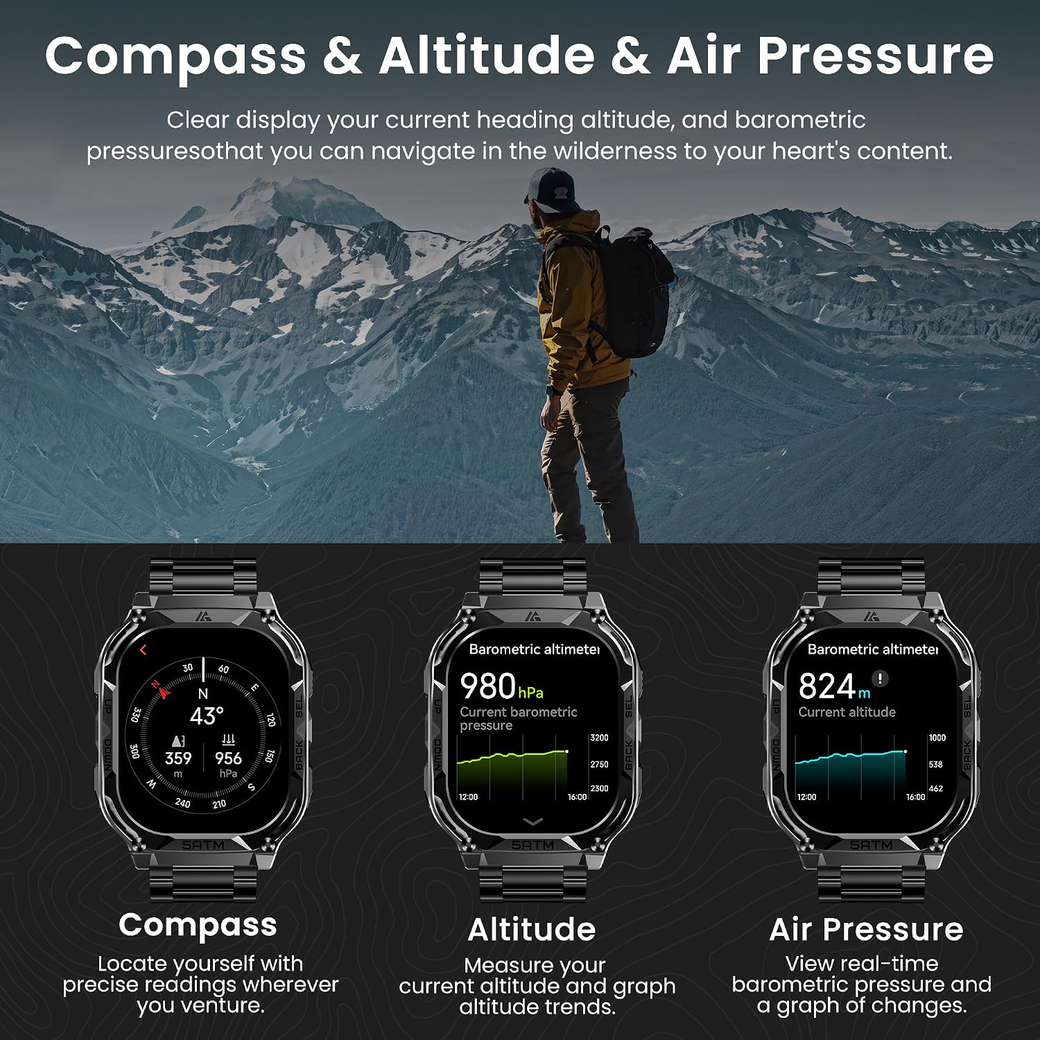 AMAZTIM GPS Smart Watch for Men, 6 Satellite Positioning, Compass, Stainless Steel Body, 50M Waterproof, 480mAh Extra-Large Battery, Answer/Make Call, 1.96' AMOLED Screen, Compatible for Android iOS