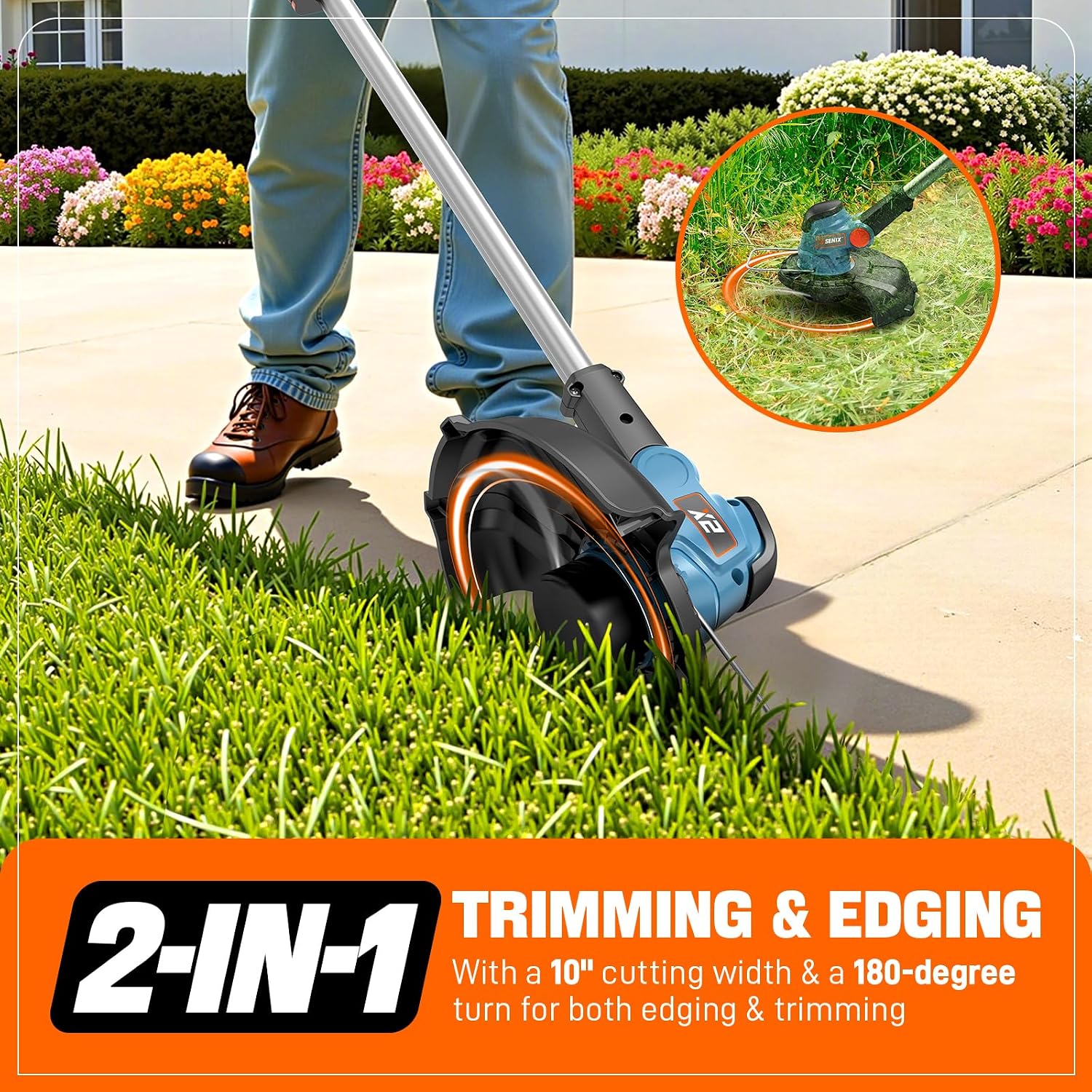 SENIX X2 20 Volt Max* 3-Piece Cordless Power Tool Combo Kit with Battery Powered 10' String Trimmer, Variable Speed Leaf Blower, 21' Hedge Trimmer, Includes 2 Batteries & Battery Charger (S2K3B2-01)