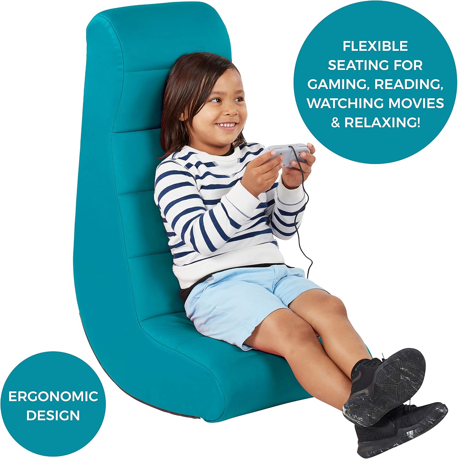 FDP Horizontal Floor Rocker, Lightweight Video Rocker for Kids and Teens, Ergonomic Chair for Reading, Gaming, Watching TV - Teal, 10489-TL